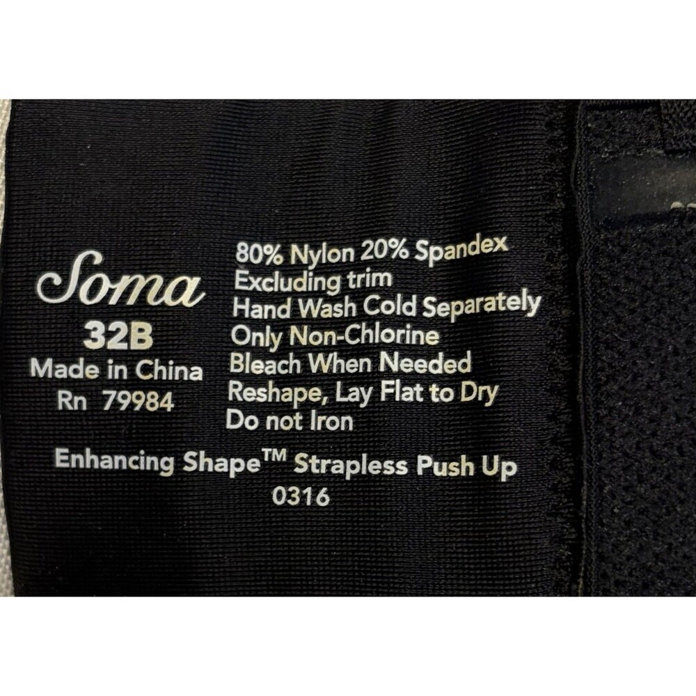 SOMA Black Enhancing Shape Strapless Push Up Bra 32B Underwire Back Closure - Picture 4 of 9